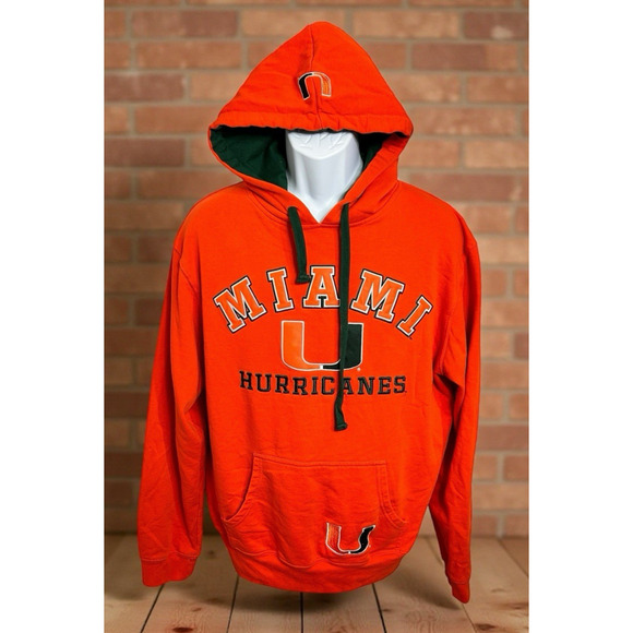 Vintage Miami Hurricanes Hoodie Mens L Orange Pullover J America Y2K Sweatshirt - Picture 3 of 7